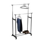 Adjustable Double Pole Telescopic Clothes Rail – Heavy-Duty Garment Rack with Wheels for Storage & Display