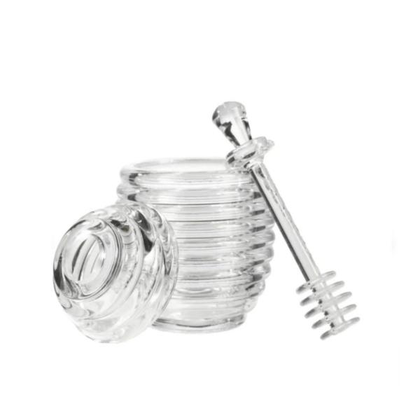 Clear Glass Honey Jar with Wooden Stirring Rod & Cork Lid – 380ml Hexagonal Honey Pot for Kitchen Storage – KT32088