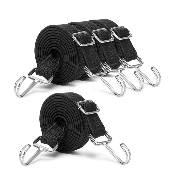 4‑Piece Adjustable Elastic Tie‑Down Straps – Heavy‑Duty Elastic Cargo Straps with Hooks, 12″–39″ Adjustable, UV‑Resistant