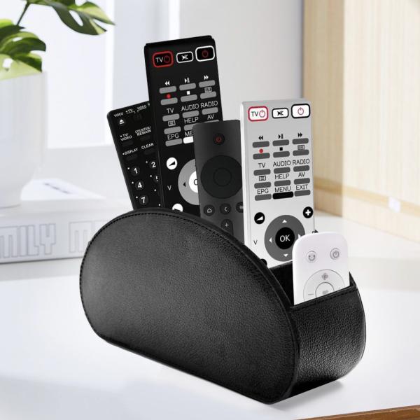 Remote Control Caddy Organiser – 5-Compartment PU Leather Holder for TV, AC & Media Remotes – Desktop & Sofa Arm Storage