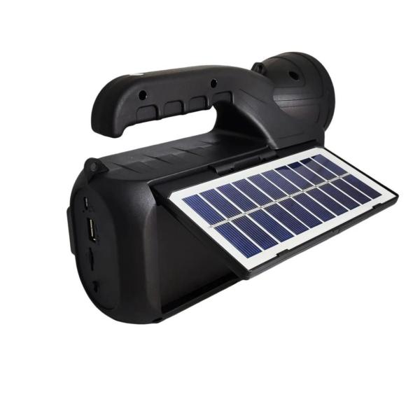 Portable Solar Charging Wireless Speaker with Torch, USB/TF/FM – 18 cm, Black – Outdoor & Indoor Bluetooth Speaker