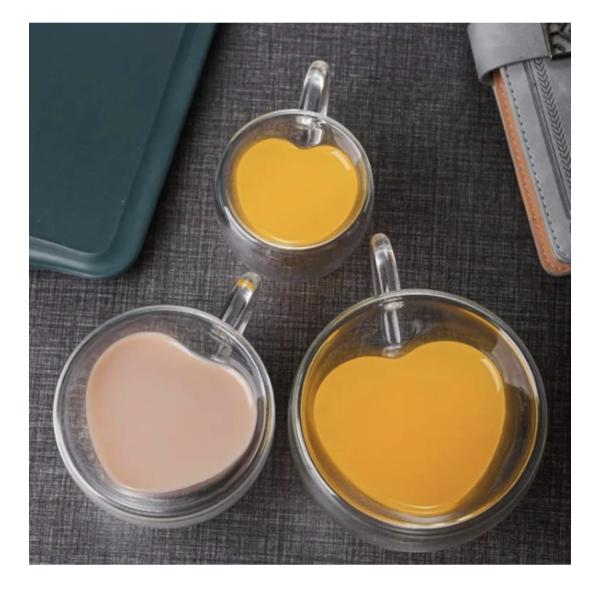 Heart-Shaped Double-Layered Glass Mug – Transparent Insulated Coffee & Tea Cup – 250ml Romantic Gift