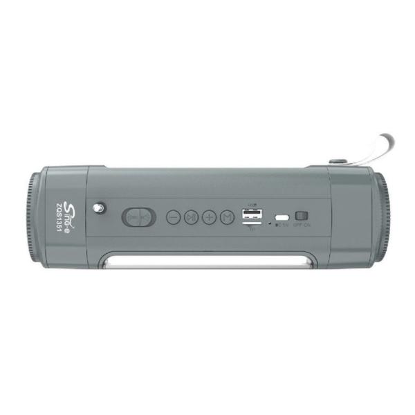 ZQS1351 Solar-Powered Bluetooth Speaker with LED Flashlight & FM Radio – Grey