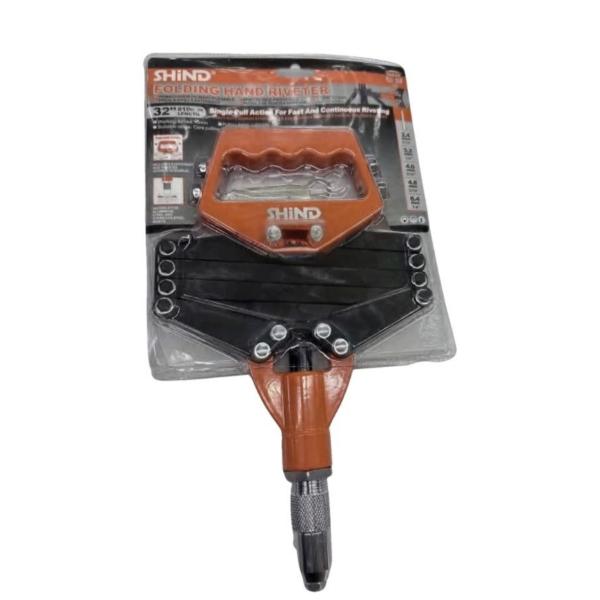 Shind 32 Inch (810 mm) Folding Hand Riveter – Heavy-Duty Lazy-Tong Pop Rivet Gun, 5 Nosepieces, Ergonomic Design