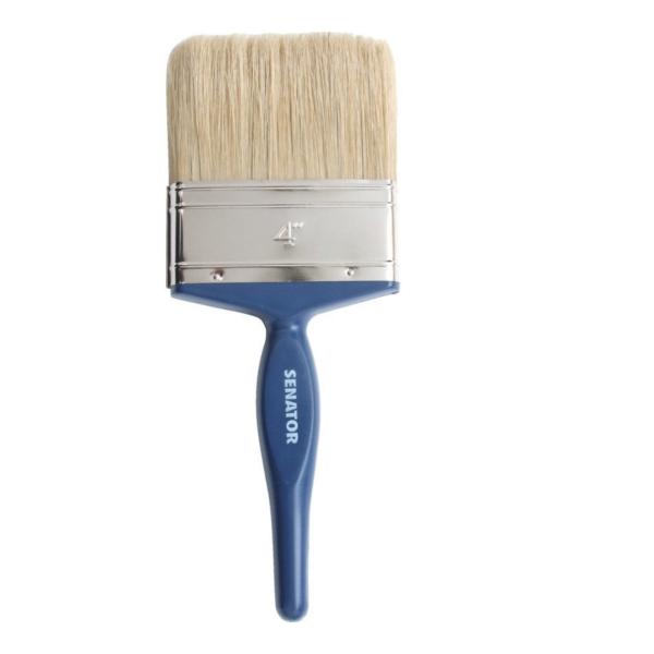 Senator 4″ DIY Decorators Paint Brush – Flat, Natural Bristle, Ergonomic Wooden Handle