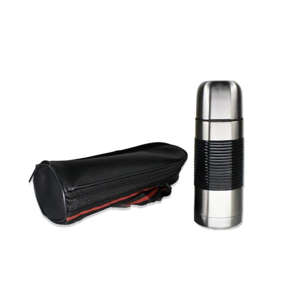350ml Double Wall Vacuum Insulated Bullet Flask with Non-Slip Rubber Grip & Carry Pouch – Hot & Cold Thermos Bottle