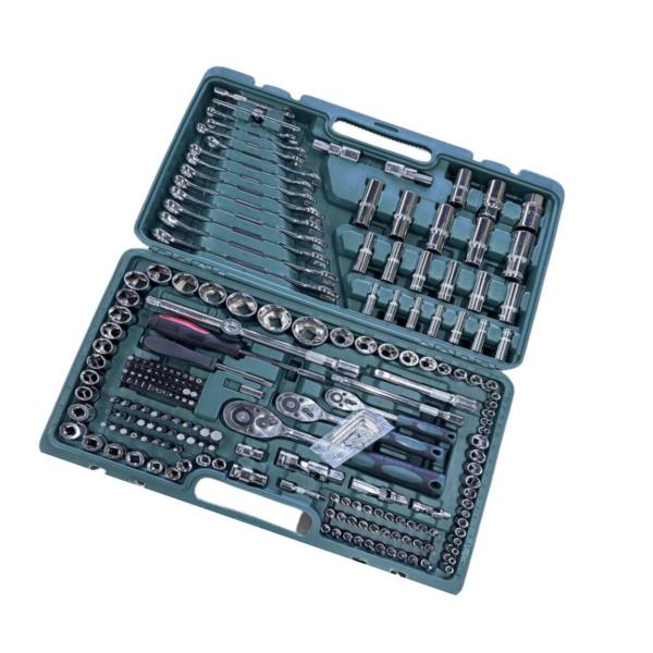 Mechanic 218‑Piece Hand Tool Box Set – SAE & Metric Socket Wrench Kit with Ratchets & Portable Toolbox