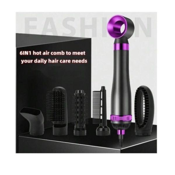 6-in-1 Multifunction Hair Dryer Styling Set – 220V – Hot Air Brush with Curling & Straightening Attachments