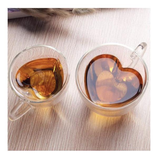 Heart-Shaped Double-Layered Glass Mug – Transparent Insulated Coffee & Tea Cup – 250ml Romantic Gift