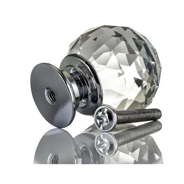 Premium Crystal Cabinet Knobs – 37 mm Faceted Glass with Chrome‑Plated Base, Set of 4