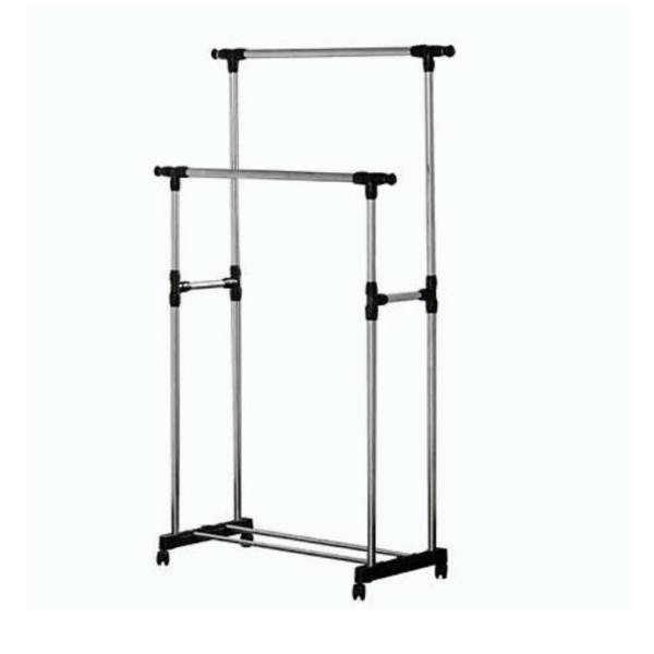 Adjustable Double Pole Telescopic Clothes Rail – Heavy-Duty Garment Rack with Wheels for Storage & Display