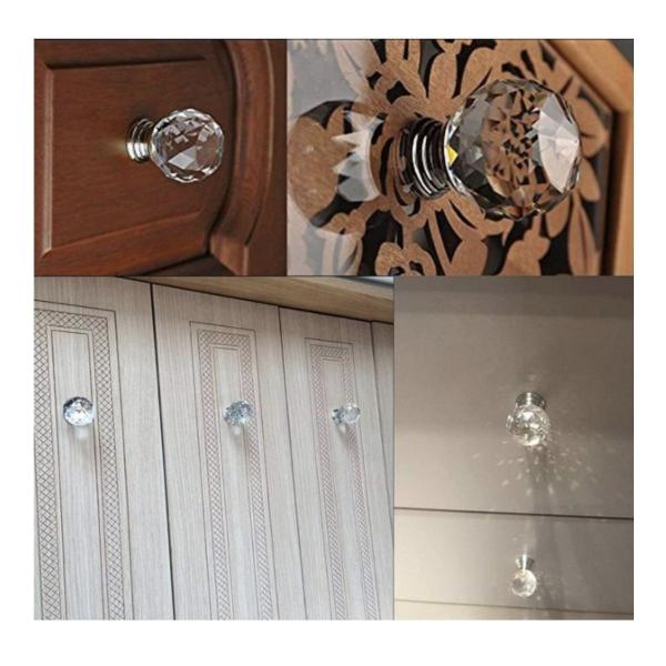 Premium Crystal Cabinet Knobs – 37 mm Faceted Glass with Chrome‑Plated Base, Set of 4