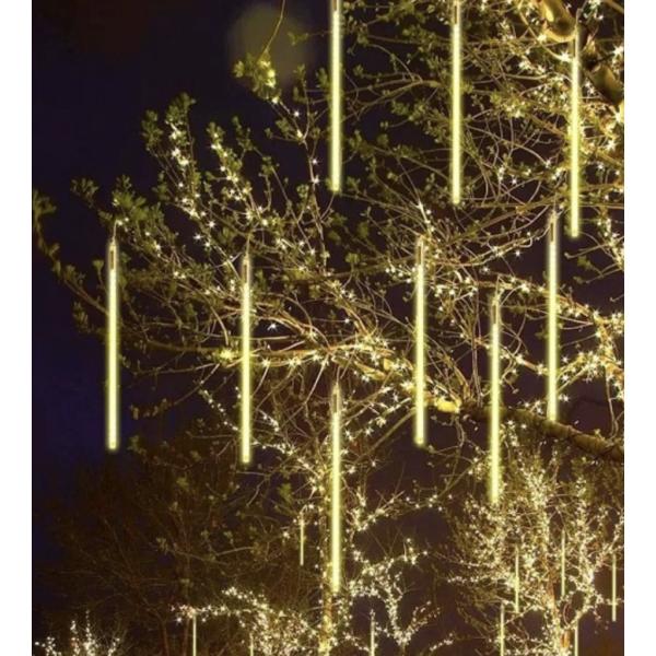 132 SMD Warm White Meteor Shower LED Light – 8-Tube Cascading Light Set for Indoor/Outdoor Decoration