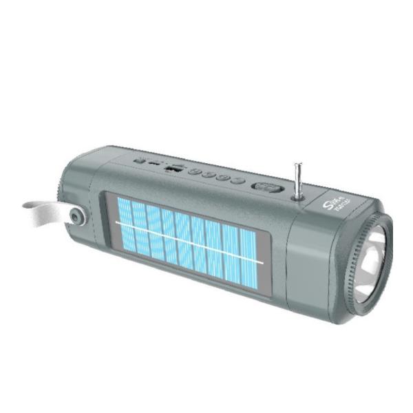 ZQS1351 Solar-Powered Bluetooth Speaker with LED Flashlight & FM Radio – Grey