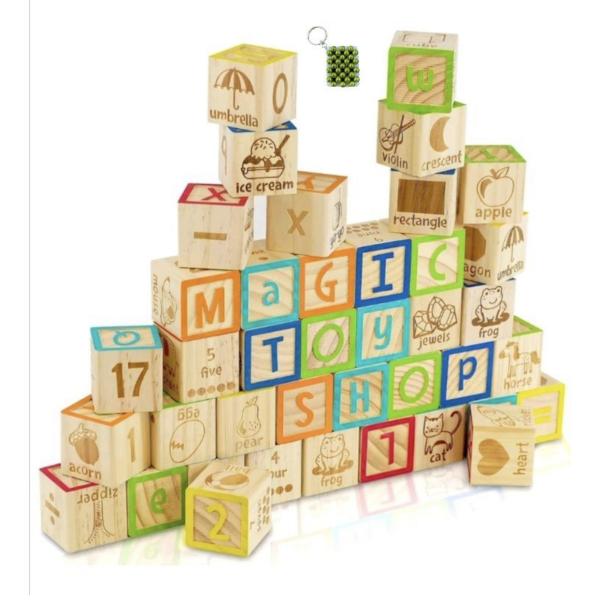 27-Piece Educational ABC Wooden Blocks Set with Storage Box – Alphabet & Number Learning Toy for Toddlers & Kids