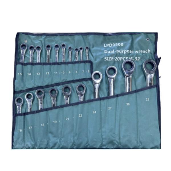 20‑Piece Ratcheting Combination Wrench Set – SAE & Metric Chrome Alloy Hand Tools