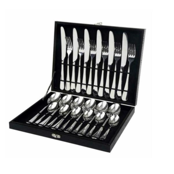 Premium 24-Piece Stainless Steel Cutlery Set in Elegant Black Storage Case – Dinnerware for 6 People
