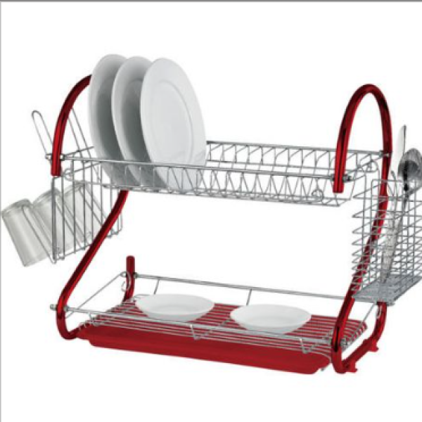 AEC 2 Tier Coloured Dish Rack - Red | Durable, Space-Saving Kitchen Organizer for Dishes & Utensils